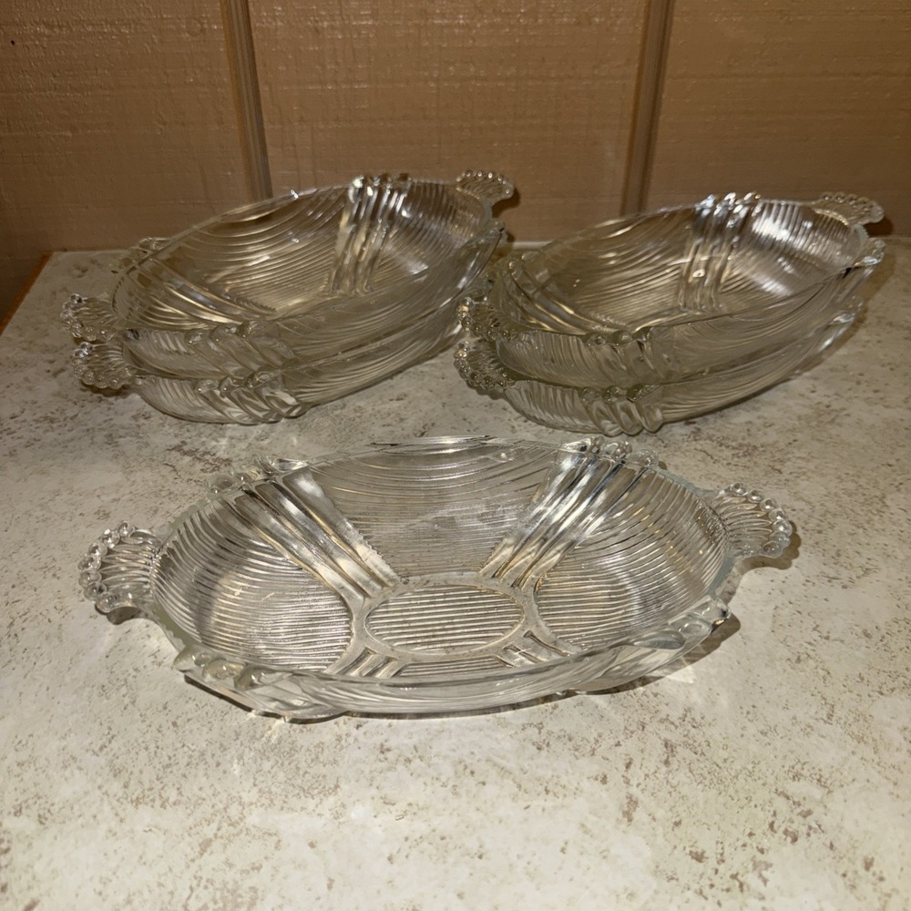 Vintage Clear Glass Oval Handled Bowls Set of‎ 5